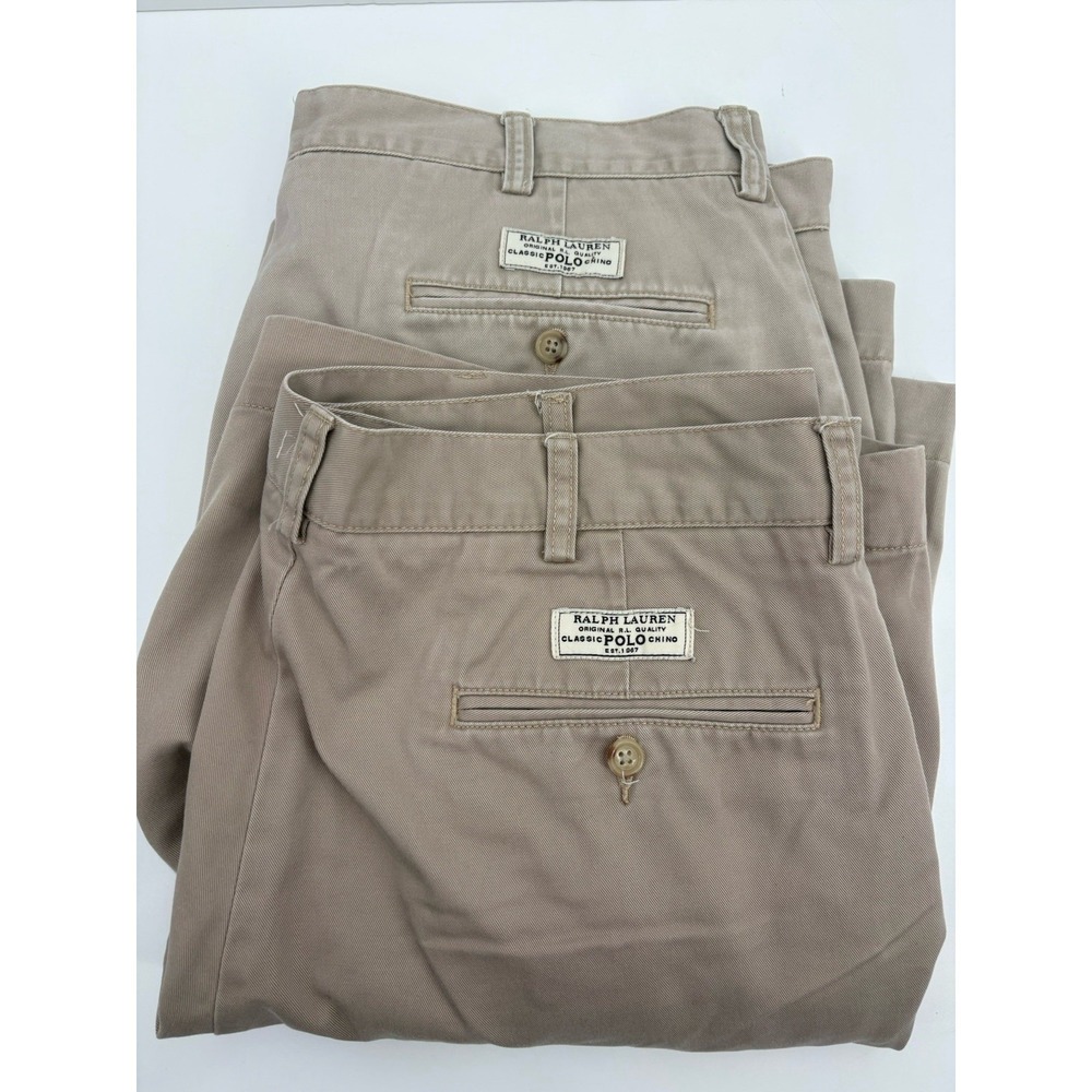 LOT (2) Polo Ralph Lauren VTG Men's Prospect Shorts Flat Front Chino, 35, 9"